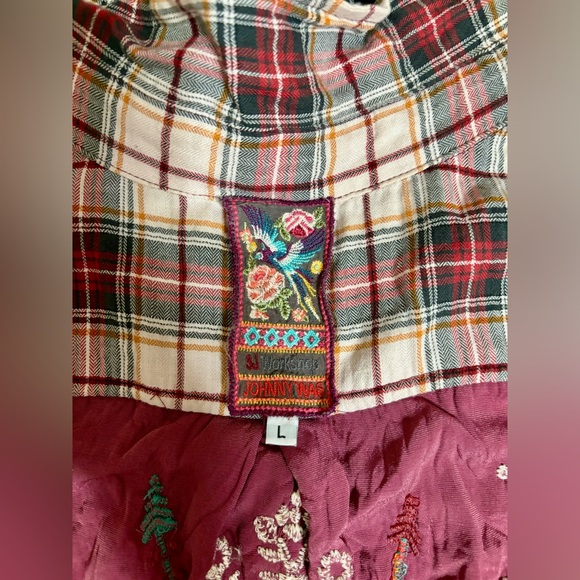 Johnny Was Plaid Embroidered Shirt | Size: L | Color: Burgandy - Picture 2 of 13